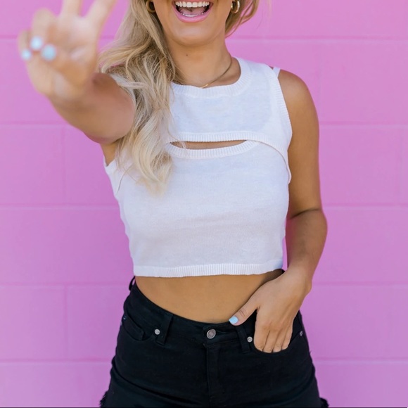 Vici Tops - Cream Cutout Sweater/Top